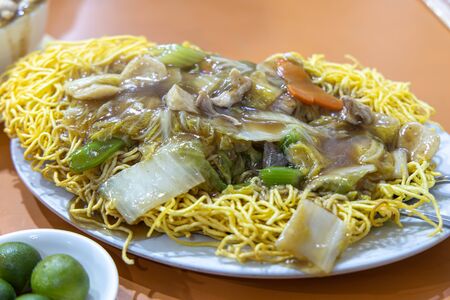 Chinese style seafood fried noodle, Manila, Philippinesの写真素材
