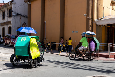 Feb 22,2020 People walking inside Intramuros, Manila, Philippinesのeditorial素材
