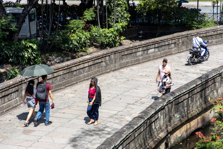 Feb 22,2020 People walking inside Intramuros, Manila, Philippinesのeditorial素材