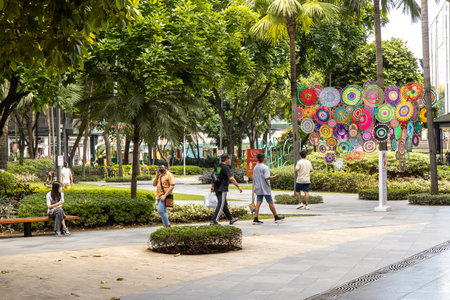 Dec 30, 2020 People walking in the High Street at Bonifacio, Taguig city, Metro Manila, Philippinesのeditorial素材