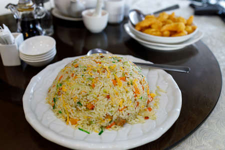 Chinese style egg fried rice on the Tableの写真素材