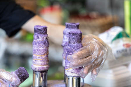 People who made filipino desert Puto bumbongの写真素材