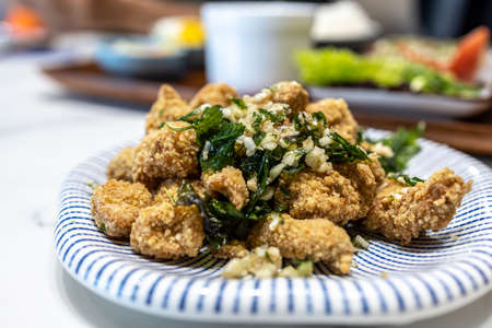Popular Taiwanese Food Chicken Pop at Restaurantの写真素材