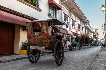 Tourist walking around vigan Unesco heritage site, Vigan City, Philippines, Dec 29, 2021のeditorial素材
