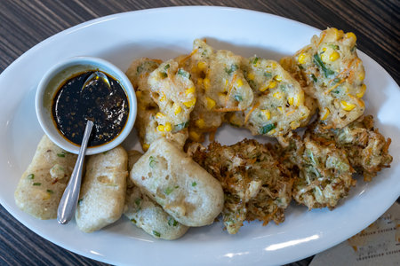 Popular Indonesian Appetizer Food - Gorengan Platterの写真素材