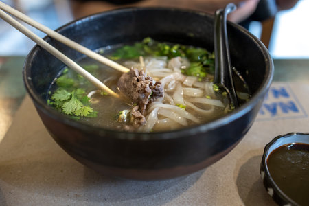 Popular Traditional Vietnamese rice noodle Pho Boの写真素材