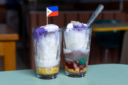 halo halo - Ice cream in a glass with the flag of Philippines on top.