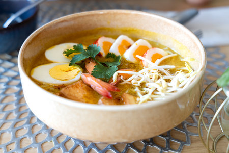 Famous Indonesian  seafood noodle Laksaの写真素材