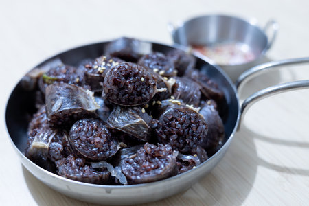 Sundae is a type of blood sausage in Korean cuisine. sometimes anglicized as soondae.の写真素材