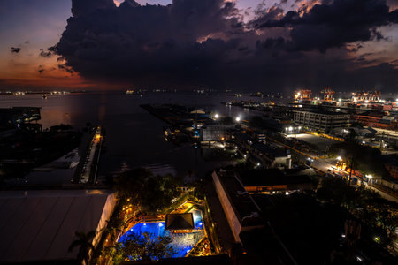 Nov 1, 2024 Beautiful Sunset at Manila Ship Port in Manila Bay, Manila City, Philippinesの写真素材