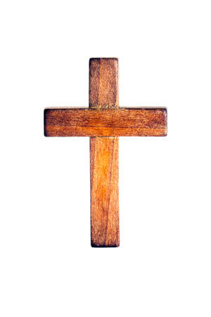 Wooden cross at white backgroundの写真素材