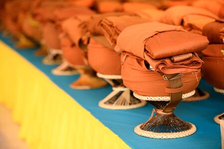 Thailand Culture with monk's bowl or almsbowl.のeditorial素材