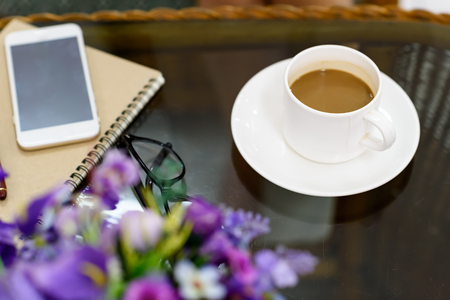 White Coffee Cup on Tableの写真素材