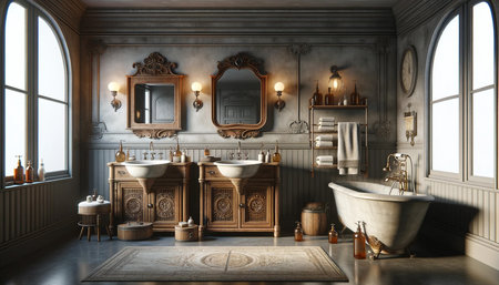3d render of classic bathroom interior with baroque furniture.の素材