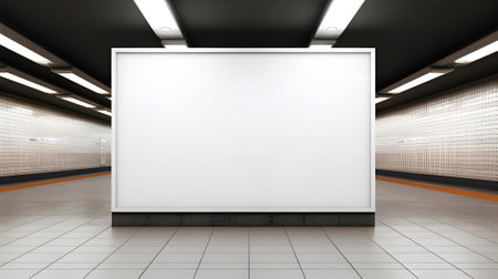 Blank billboard in underground subway station. Mock up, 3D Renderingの素材