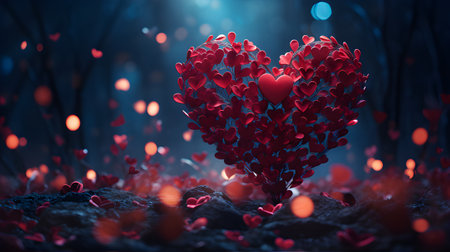 Valentines Day background with red hearts. 3D rendering.の素材