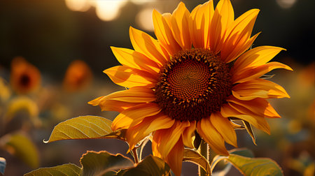 Sunflower in the field at sunset. Sunflower natural background.の素材