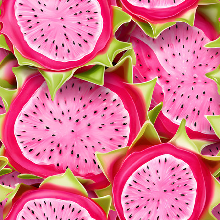 Seamless pattern of watermelon and dragon fruit slices. Vector illustration.の素材