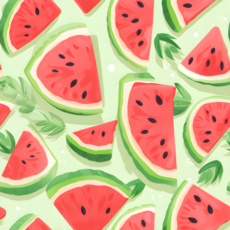 Seamless pattern with slices of watermelon. Vector illustration.の素材
