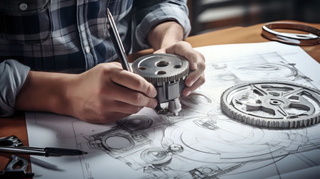 A mechanical engineer works on a project.の素材