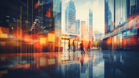 Cityscape with abstract geometric shapes.の素材