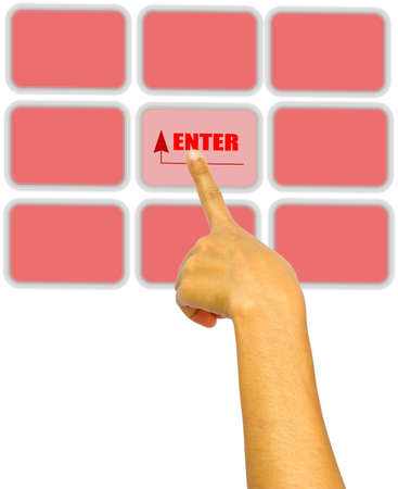 hand pushing on a touch screen interface の写真素材