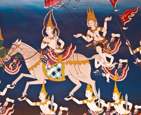 The thai art of religion on wall of temple.の写真素材