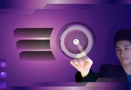 Asian business man pressing a touchscreen の写真素材