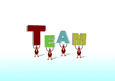 3d team  with worker ant businessの写真素材