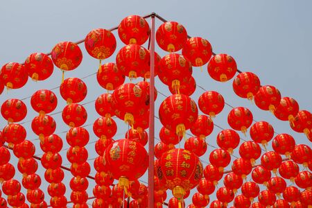 Red Chinese Lanterns decorateの写真素材