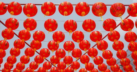 Red Chinese Lanterns decorateの写真素材