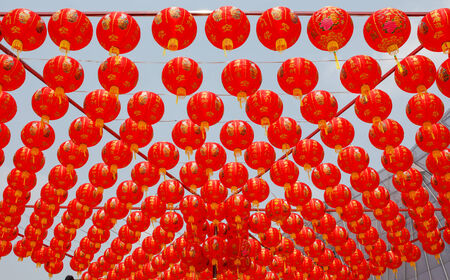 Red Chinese Lanterns decorateの写真素材