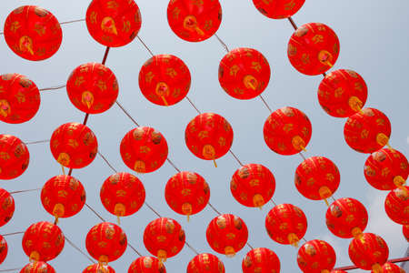 Red Chinese Lanterns decorateの写真素材