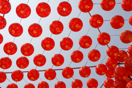 Red Chinese Lanterns decorateの写真素材