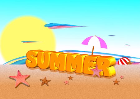 3d summer on the beachの写真素材