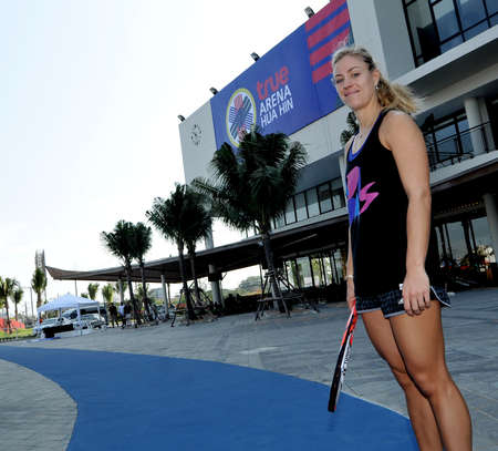 HUA HIN-JAN 1: Angelique Kerber of Germany in action during a match of WORLD TENNIS THAILAND CHAMPIONSHIP 2016 at True Arena Hua Hin on January 1, 2016 in Hua Hin, Thailandのeditorial素材