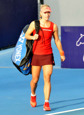 HUA HIN-JAN 1: Angelique Kerber of Germany in action during a match of WORLD TENNIS THAILAND CHAMPIONSHIP 2016 at True Arena Hua Hin on January 1, 2016 in Hua Hin, Thailandのeditorial素材