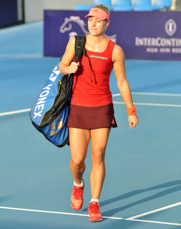 HUA HIN-JAN 1: Angelique Kerber of Germany in action during a match of WORLD TENNIS THAILAND CHAMPIONSHIP 2016 at True Arena Hua Hin on January 1, 2016 in Hua Hin, Thailandのeditorial素材
