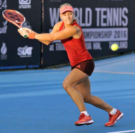 HUA HIN-JAN 1: Angelique Kerber of Germany in action during a match of WORLD TENNIS THAILAND CHAMPIONSHIP 2016 at True Arena Hua Hin on January 1, 2016 in Hua Hin, Thailandのeditorial素材