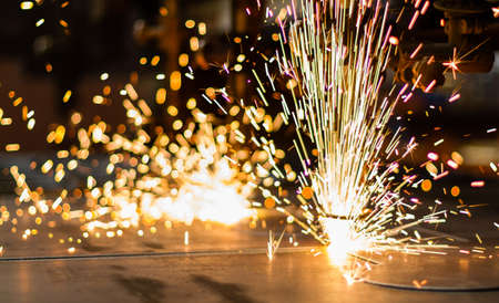 Fireworks of CNC LPG gas cutting close-upの写真素材