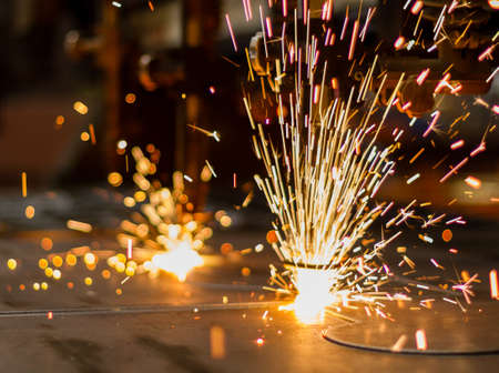 Fireworks of CNC LPG gas cutting close-upの写真素材