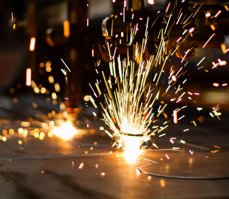 Fireworks of CNC LPG gas cutting close-upの写真素材