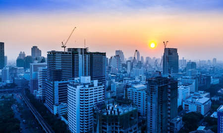 Construction site at sunset, Bangkok Thailandのeditorial素材