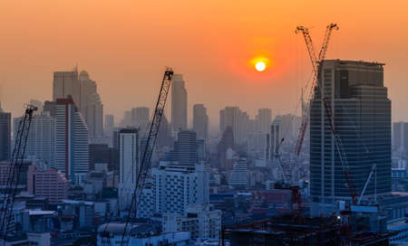 Construction site at sunset, Bangkok Thailandの写真素材