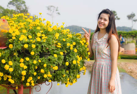 Portrait of a beautiful asia woman in the gardenの写真素材