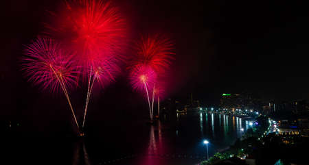 Big Fireworks of Pattaya Beach Thailand,  New Year 2013の写真素材