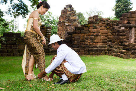 Asia Wedding couple in Thai suitの写真素材