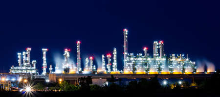 Oil refinery at night in Rayong, Thailandのeditorial素材
