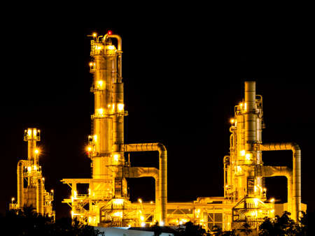 Oil refinery working at nightのeditorial素材