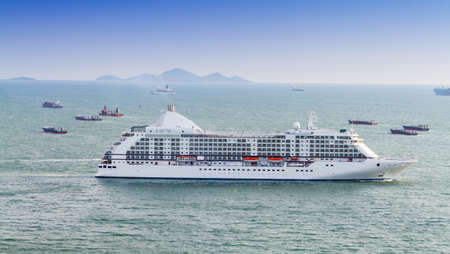 Aerial view of passenger ferry boatの写真素材